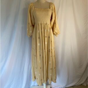 Free People Mustard Floral Long Sleeve Dress